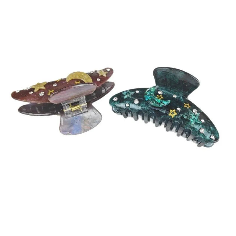Oversized star moon barrette hair accessory in celestial starry sky design