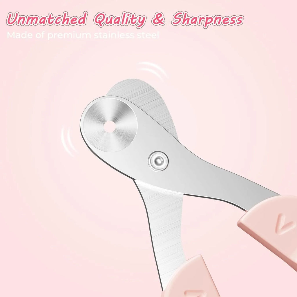 Blue cat nail clipper with a round positioning hole guide and non-slip handle.