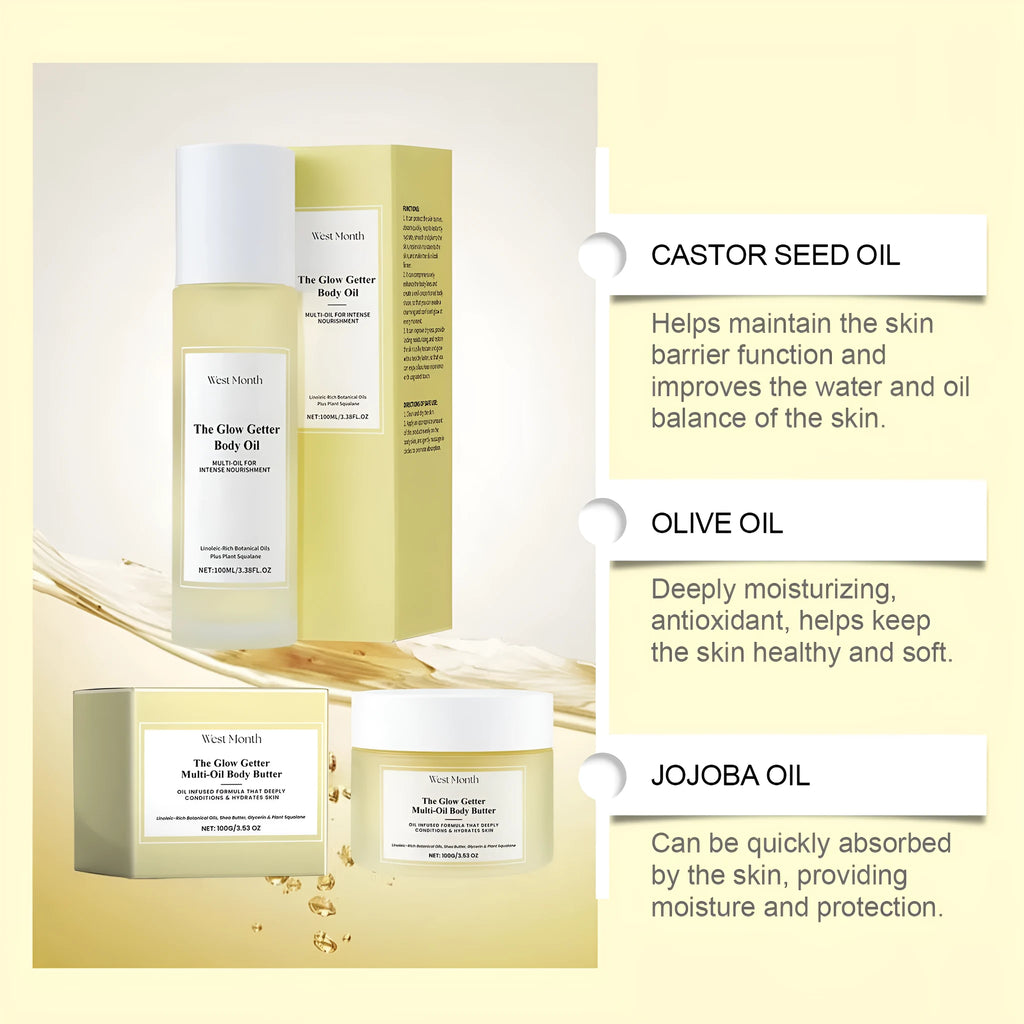 Skin care kit with 100ml nourishing oil and 100g firming cream for body application