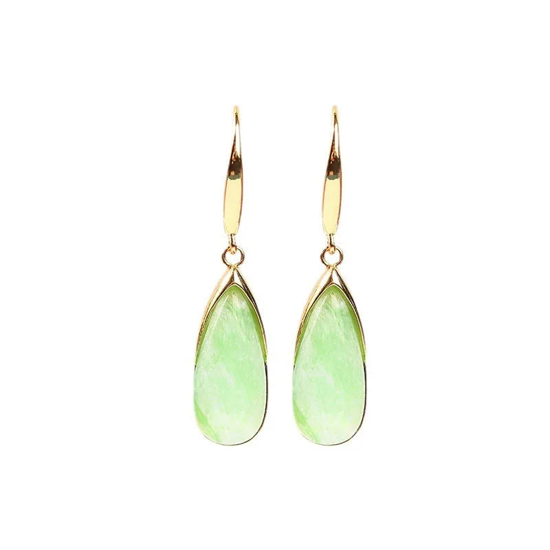 Chinese style geometric earrings with water droplet design in jade colour