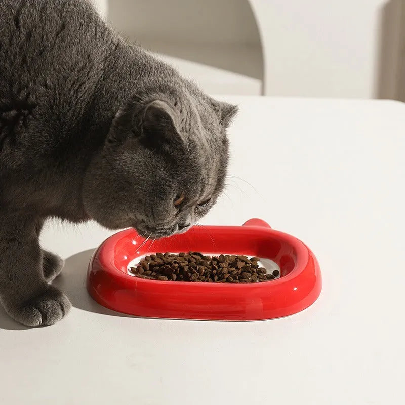 Ceramic pet feeding bowl with a choice of cat, frog, panda, or pig animal motif design.