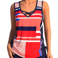 Women's two-piece swimsuit set with a top and split boxer shorts in a printed or solid colour.