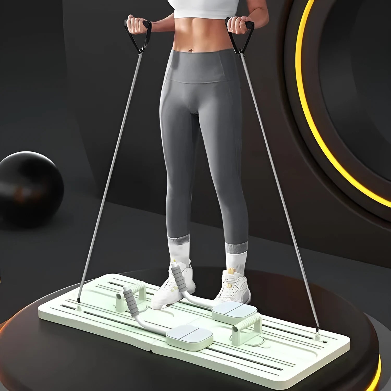 Purple foldable PP plastic fitness belly panel board for supine home workouts.