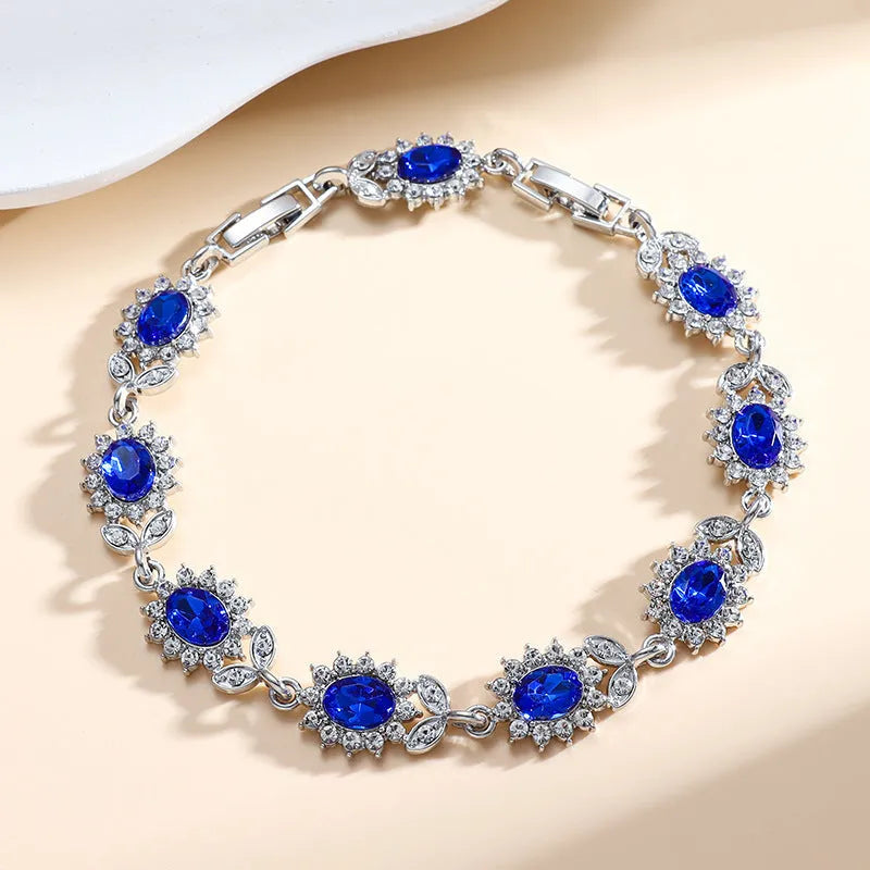 Women's simple zircon bracelet with environmentally friendly alloy and electroplated finish in gemstone colours