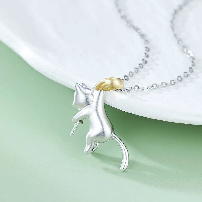 925 sterling silver cat motif clavicle chain necklace with adjustable length