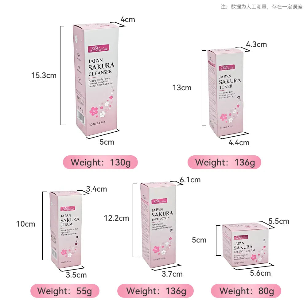 5-piece facial skin care set including whitening moisturising cleanser toner lotion eye cream and serum products