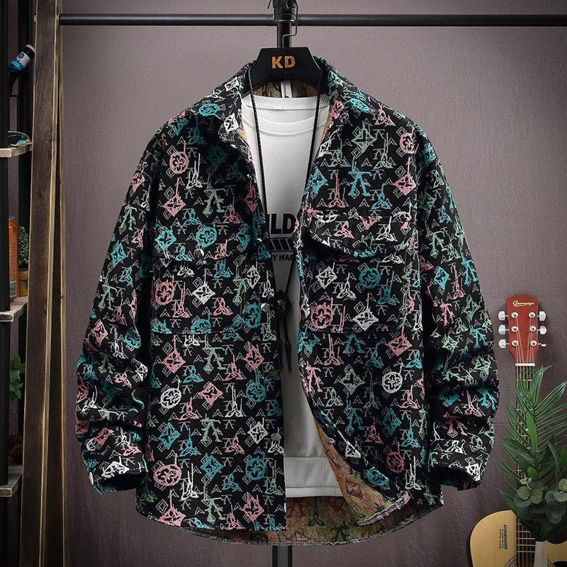 Casual lapel shirt coat in blue with long sleeves and straight hem, suitable for spring and autumn wear