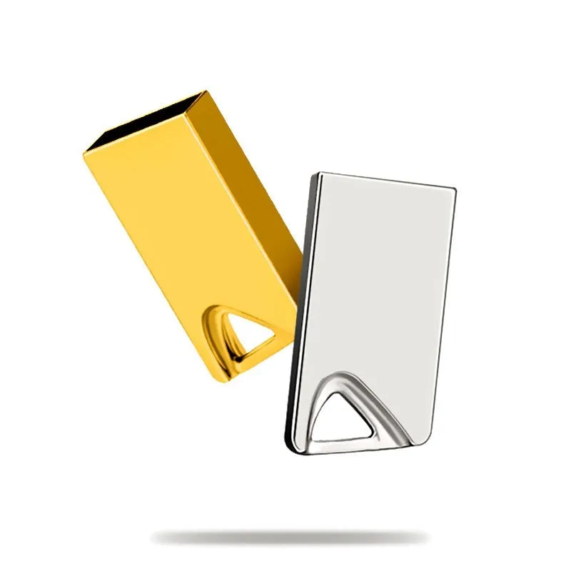 White mini metal USB flash drive with laser pen on a keyring