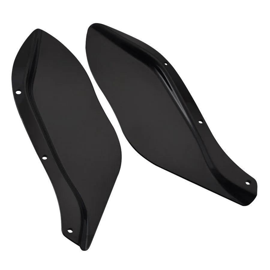 Pair of black ABS plastic side windshields for a Harley-Davidson Touring Glide motorcycle.