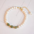 Natural freshwater pearl bracelet with electroplated diamond beads in Hetian jade colour