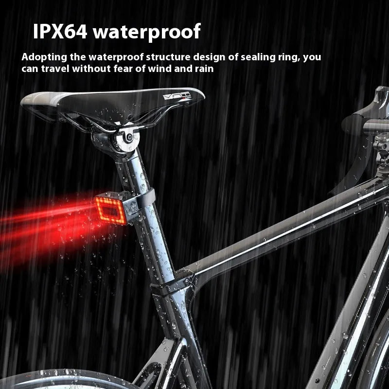 Compact black bicycle radar taillight with double mounting bracket shown from the rear.