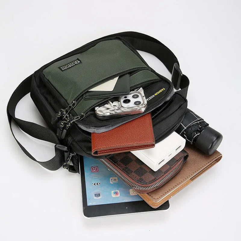 Men's waterproof nylon crossbody bag in green colour with urban style design
