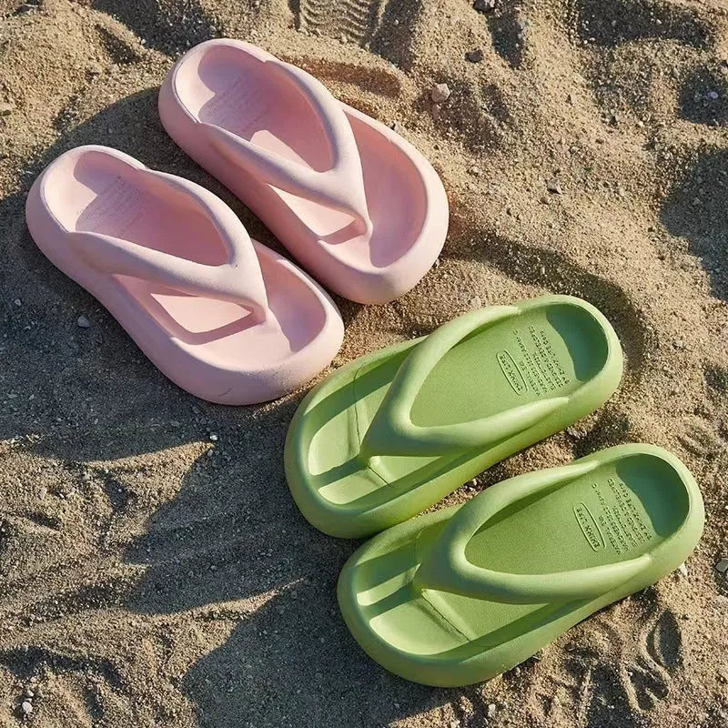 Thick-soled EVA flip-flops with decorative bow, available in multiple solid colours