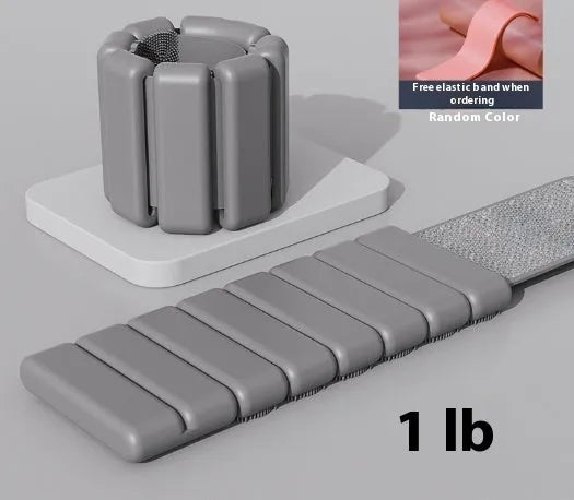 Silicone weight-bearing fitness bracelet with detachable 1LB or 2LB weights in black, blue, grey or pink colours.