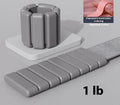 Silicone weight-bearing fitness bracelet with detachable 1LB or 2LB weights in black, blue, grey or pink colours.