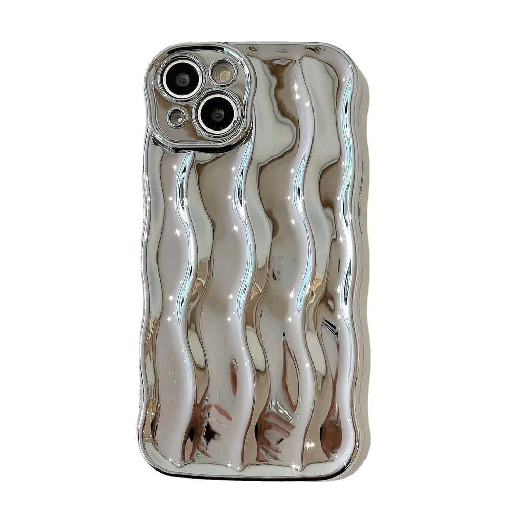 Electroplated wave stripe pattern on a black TPU protective case for iPhone 17 Pro Max.