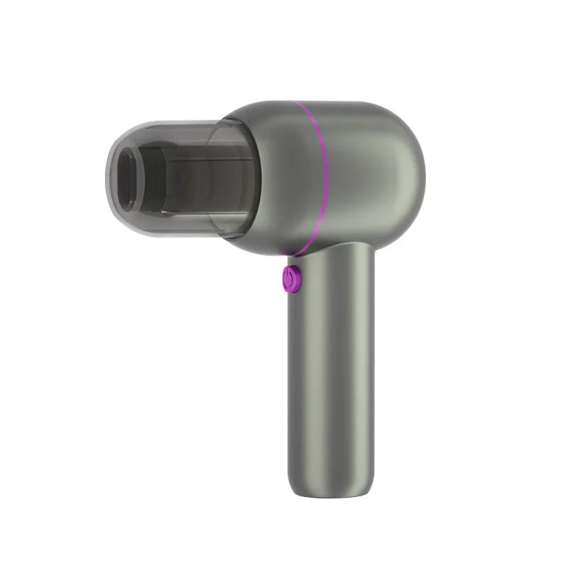 XC-06 grey handheld portable car vacuum cleaner and inflator with brush and extended nozzles.