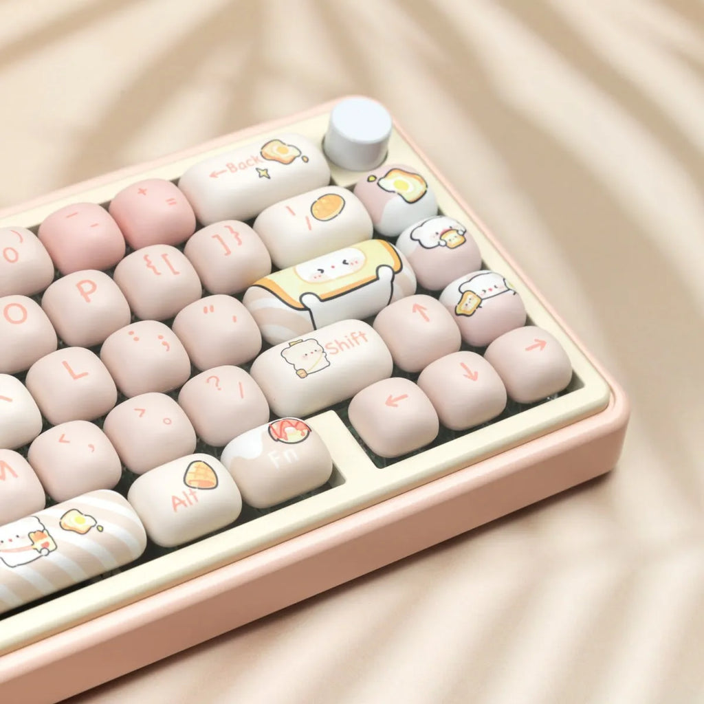 Full set of PBT mechanical keyboard key caps with Bread Bear design in thermal sublimation print