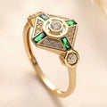 Women's emerald diamond square ring with gem setting and electroplating finish in green colour