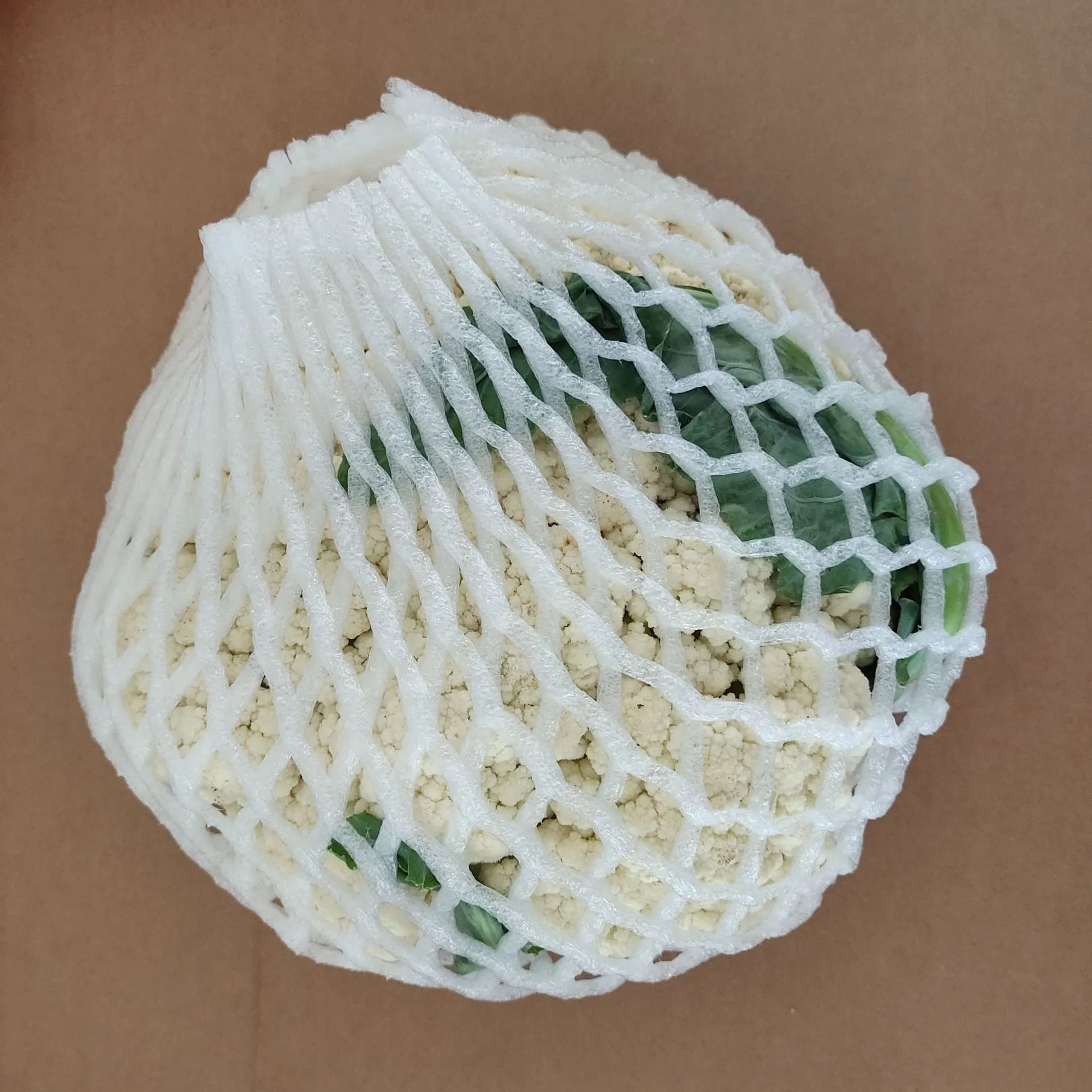 White foam protective net sleeve for fruit and delicate items, shown in multiple sizes.