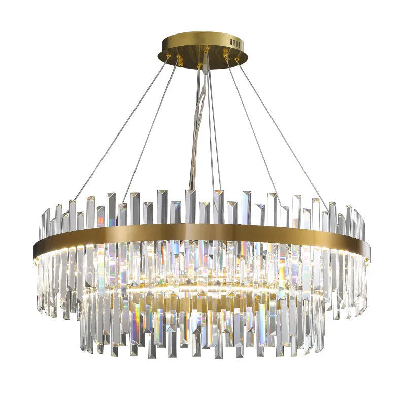 Adjustable height crystal chandelier ceiling light with fish-shaped design and stainless steel construction