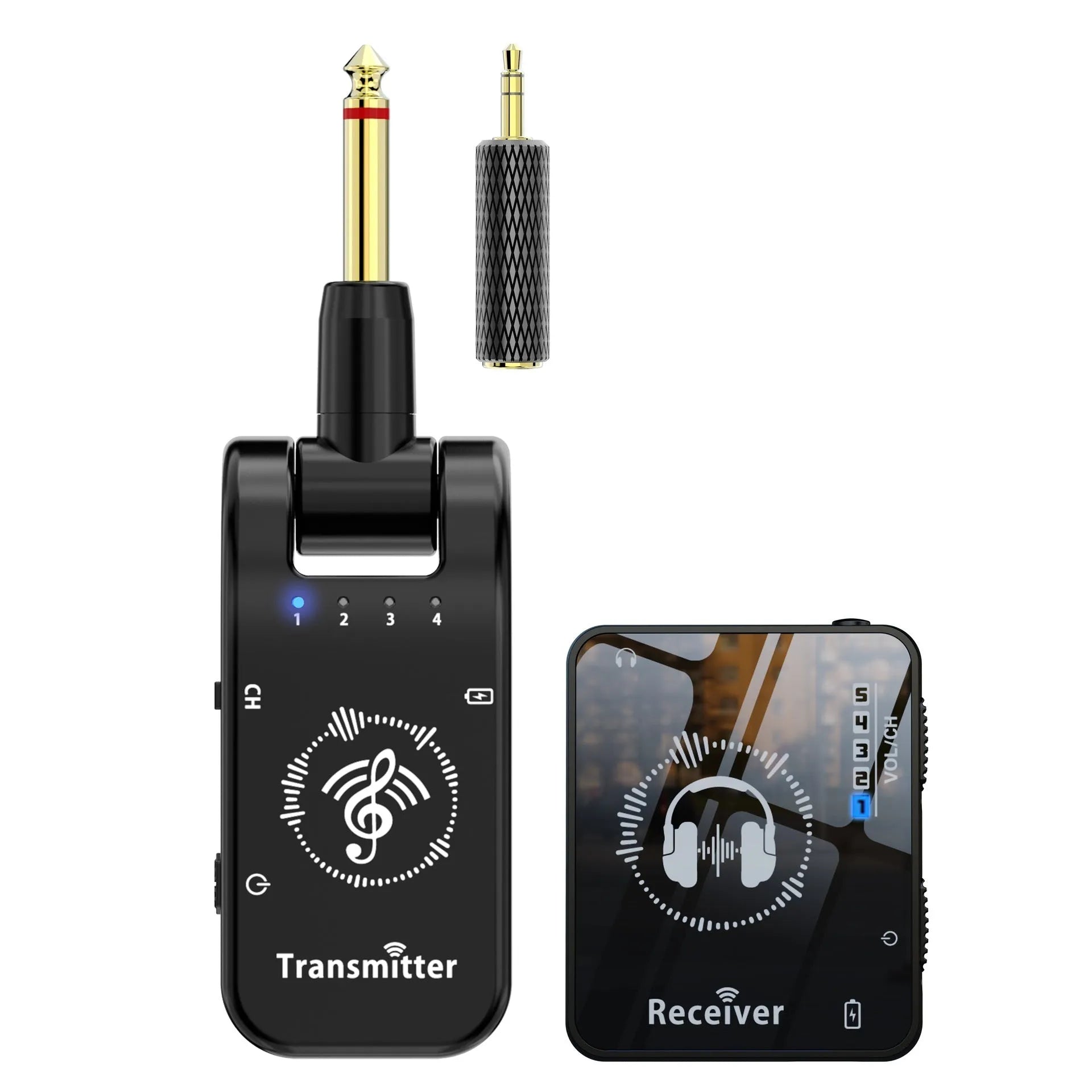 Black ABS earphone monitor transceiver system set with transmitter receiver cables