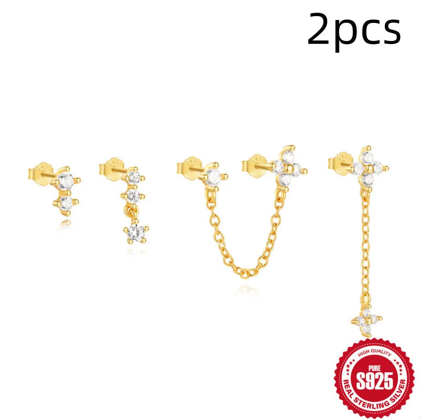 S925 sterling silver earrings with geometric clover petal design in gold tone finish