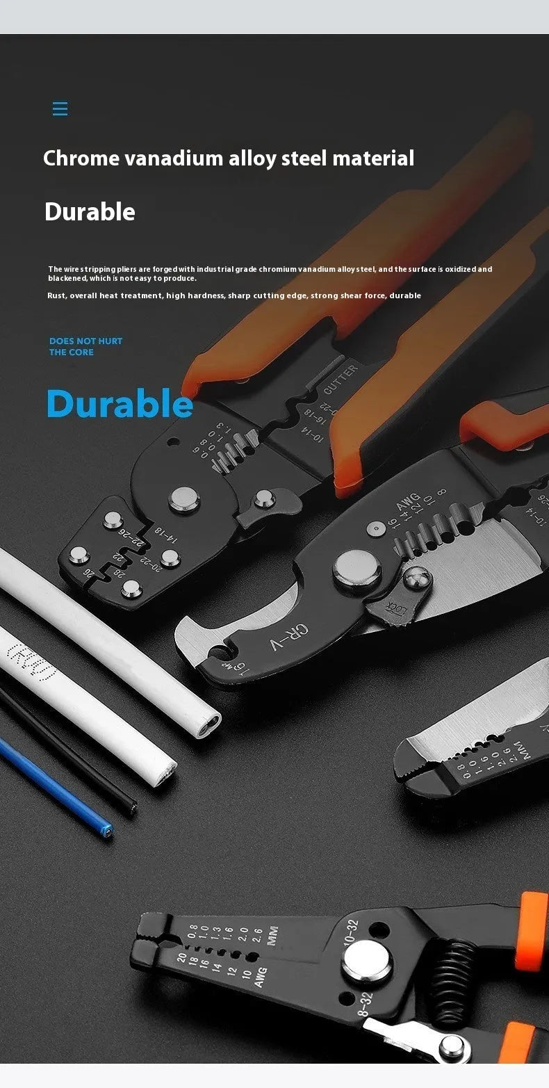 Fully automatic wire stripping pliers with 45# steel construction and high-carbon blades