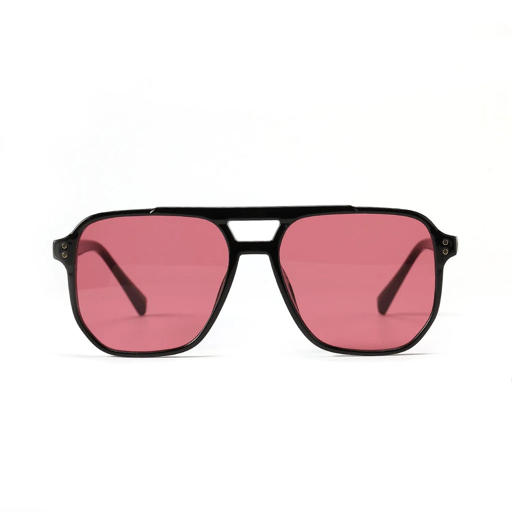 Women's square double beam sunglasses in black framed powder slice colour with UV400 protection