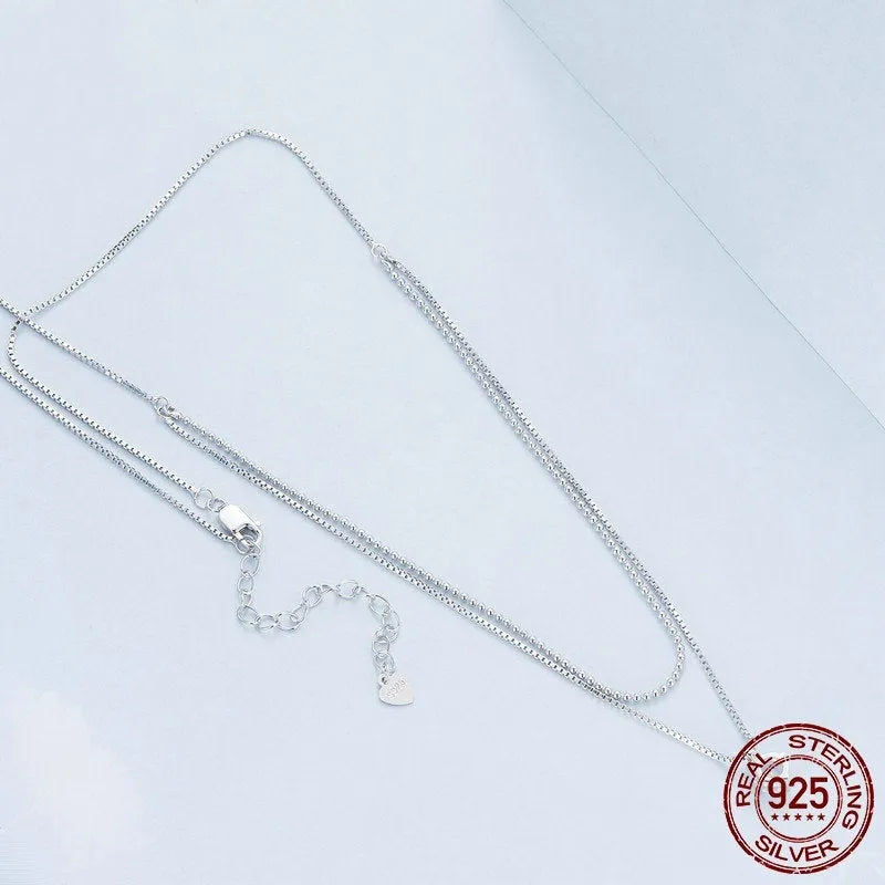 Women's double-layer silver necklace with 925 sterling silver pendant and pearl chain design