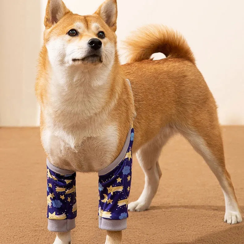 Pet knee pad anti-dirty anti-gray joint protective cover for dogs in blue, gray, and yellow, polyester material