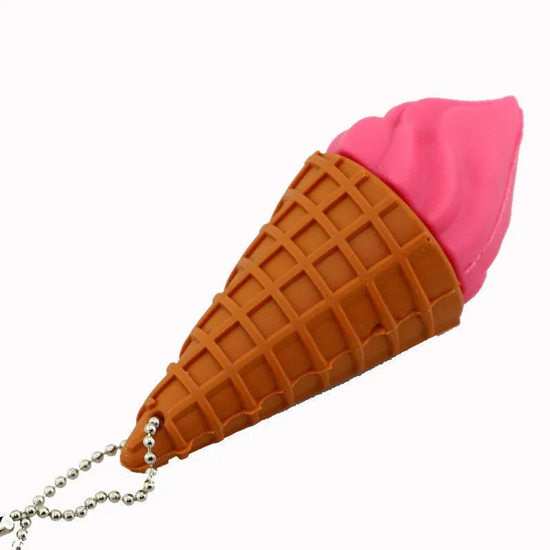 Mini ice cream design USB stick in pink colours with USB connector visible