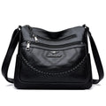 Women's soft PU leather crossbody shoulder bag in horizontal square shape with sandwich pocket