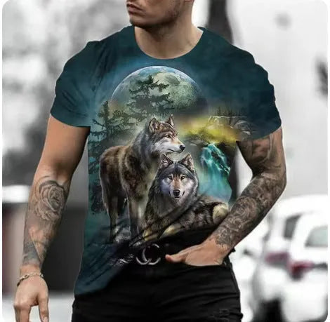 Men's retro 3D animal print short-sleeved T-shirt in lightweight polyester, available in multiple colours