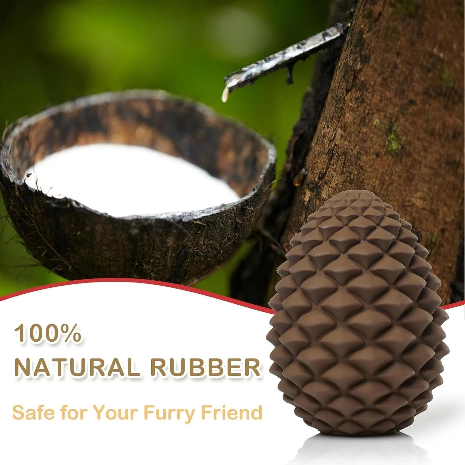 Yellow natural rubber pine cone dog toy with treat dispenser for medium large dogs