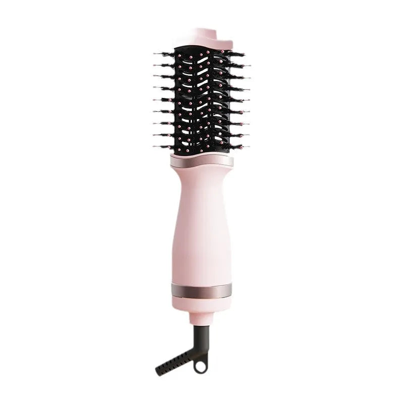 Pink YZM-8015 multifunctional hair dryer with attached comb and curling comb on a white background.