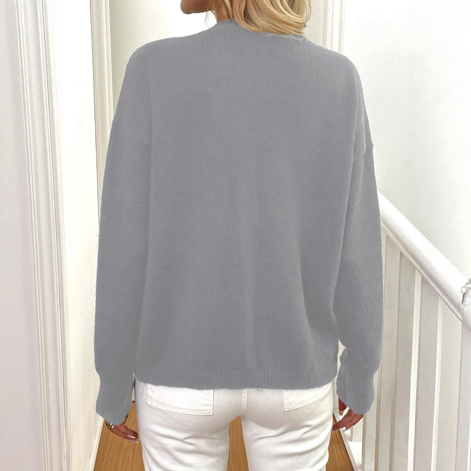 Women's deer plush long sleeve sweater coat in irregular street hipster style with princess sleeves