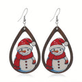 Geometric wooden Christmas earrings with Santa Claus printed designs