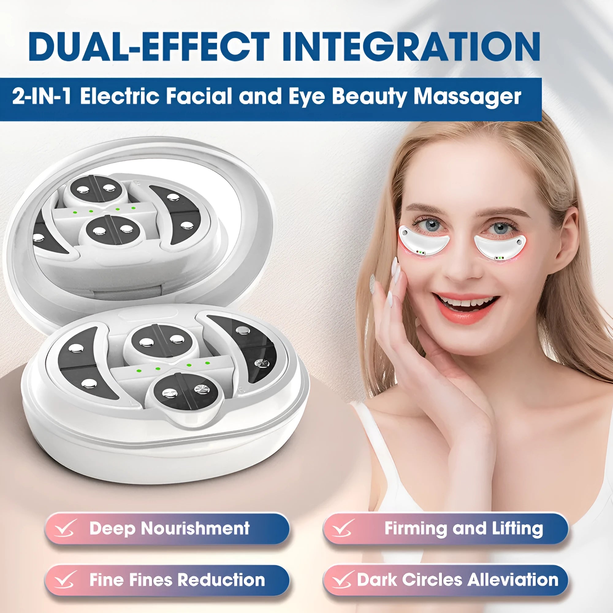 White wireless red light eye beautification instrument with EMS therapy for eye and facial massage