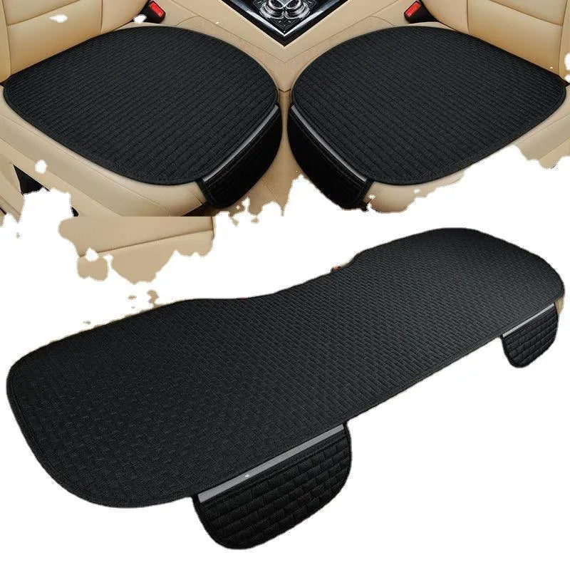 Linen plaid car cushion set with hemmed edges in classic black and red colour