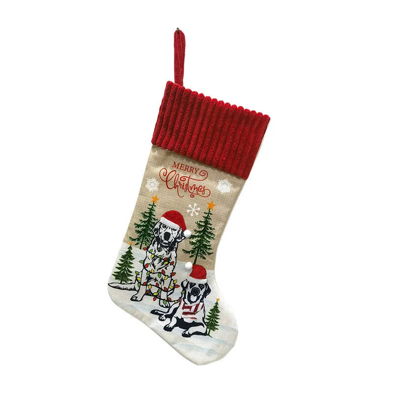 Cloth Christmas stocking gift bag measuring 46 by 28 centimetres