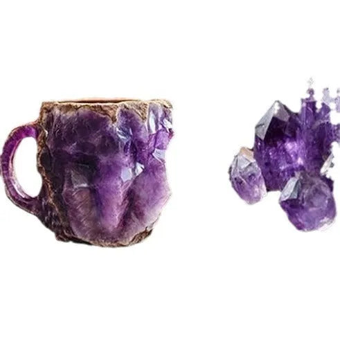 Resin mineral crystal coffee mug with handle showing 3D crystal appearance