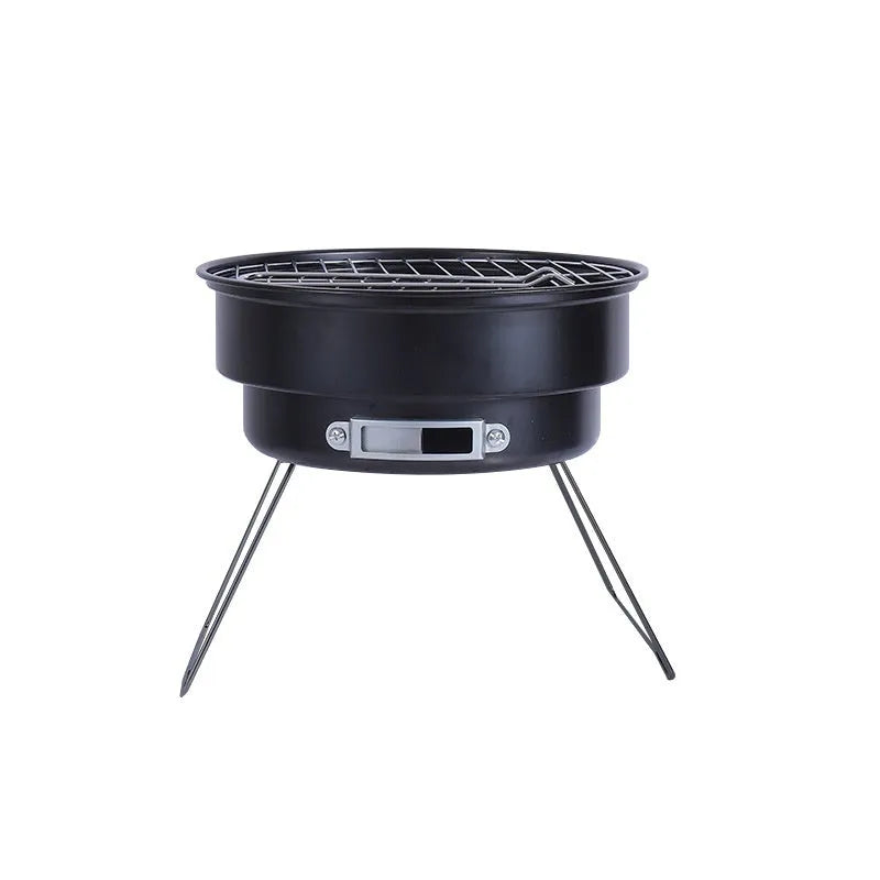 Small folding round ice stove with grill accessories for outdoor cooking