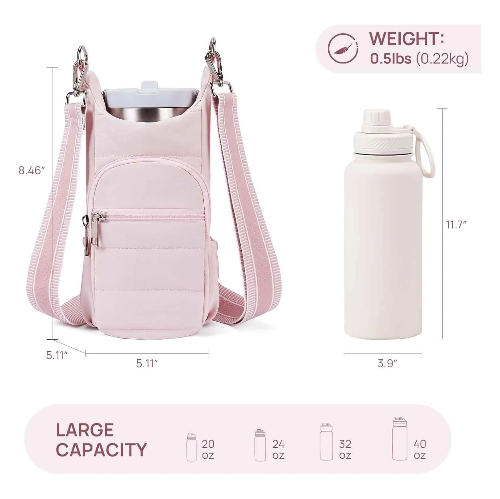 A modern simplicity style cloth water bottle bag for bicycles in a choice of black, pink or beige.