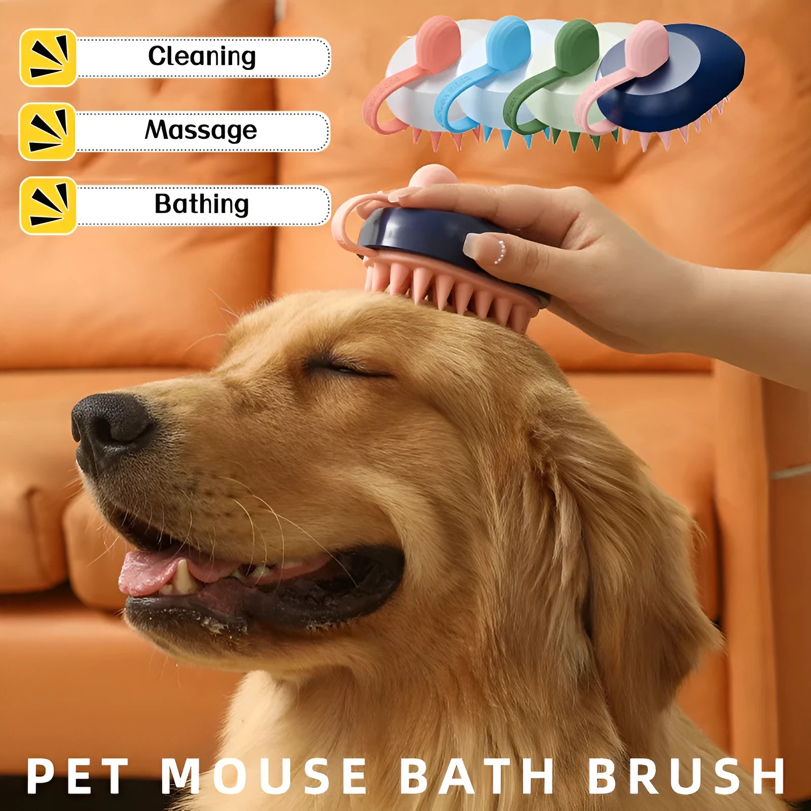 Soft silicone pet hair remover and massage brush for dogs and cats in dark blue colour