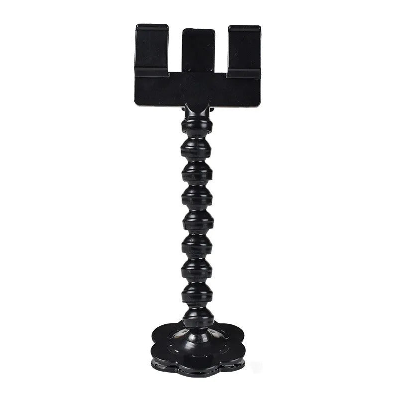 Black pet photography clip with rotating treat holder attached to mobile phone