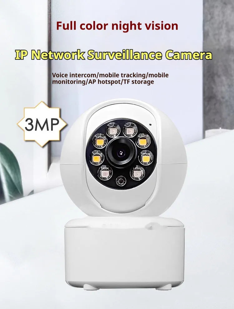 White ceiling-mounted 1080p HD home security camera with infrared LEDs for night vision