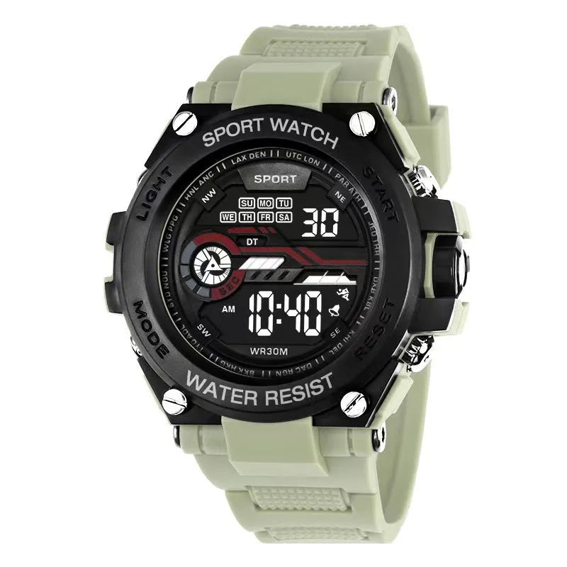 A digital electronic watch for teenagers, shown in one of 10 available colours.
