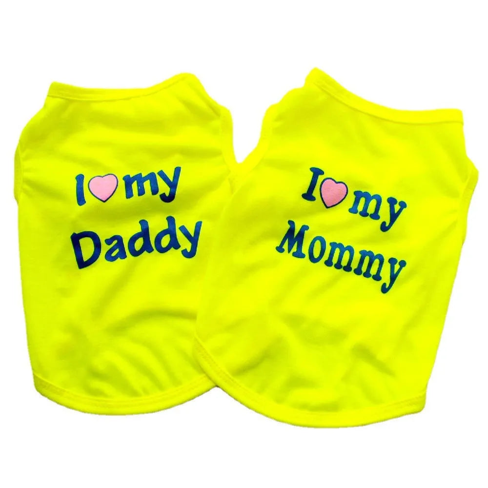 Pet puppy vest in pink with Love Mom text, polyester casual coat