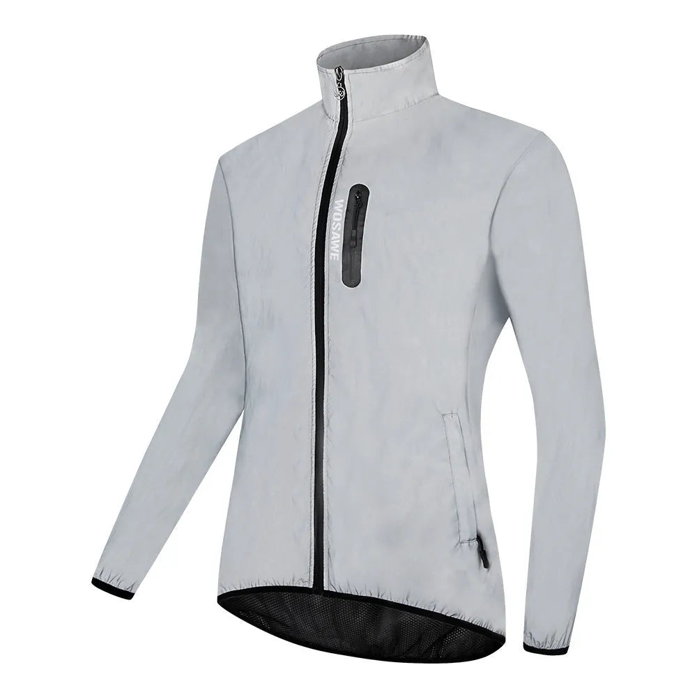 Silver waterproof polyester windproof long-sleeved coat with sizing options from S to 3XL